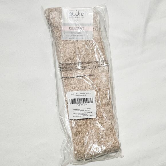 Pudus New oatmeal cable knit above knee sweater socks size 6-9 - Picture 6 of 12